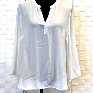 DR2 White Long Sleeve Relaxed Blouse with Mandarin Collar